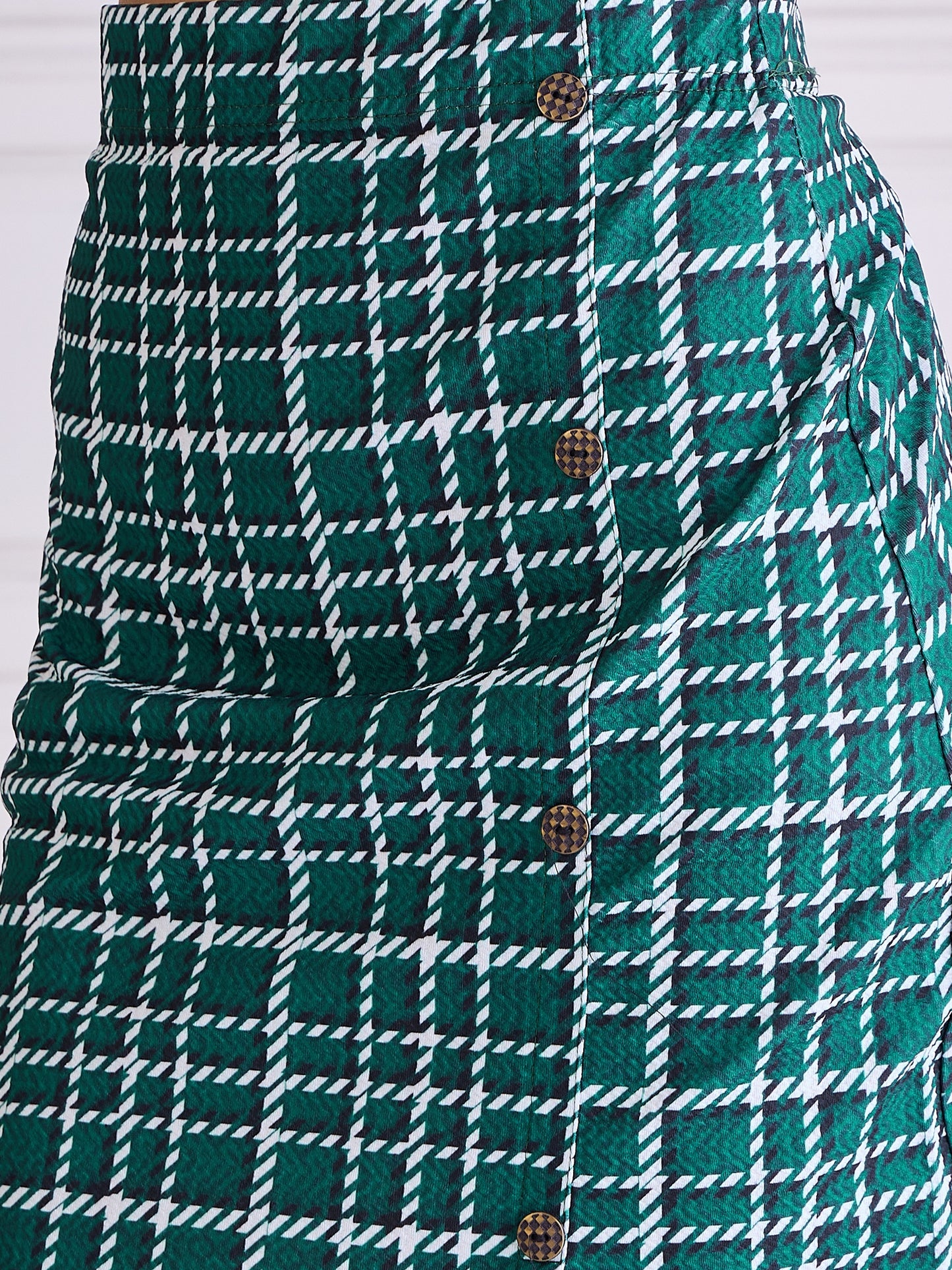 Women’s Green&White Checkered Co-ord Set – Stylish Top & Skirt
