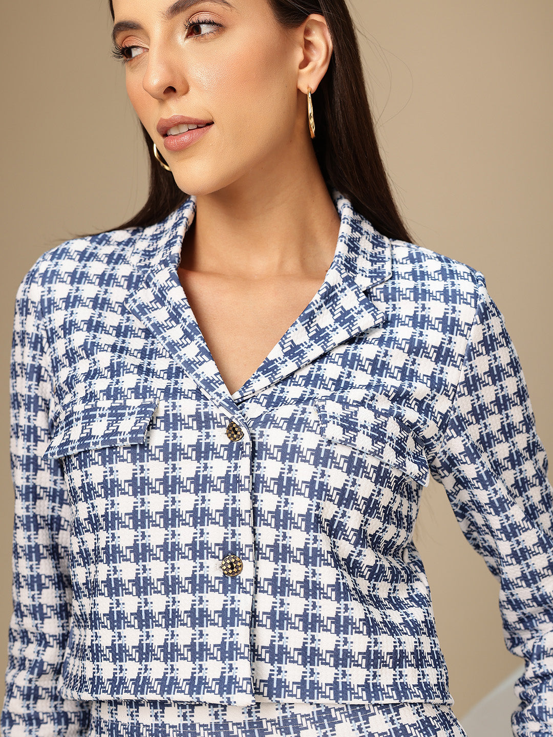 Women’s Blue Checked Co-ord Set – Crop Shirt & Mini Skirt
