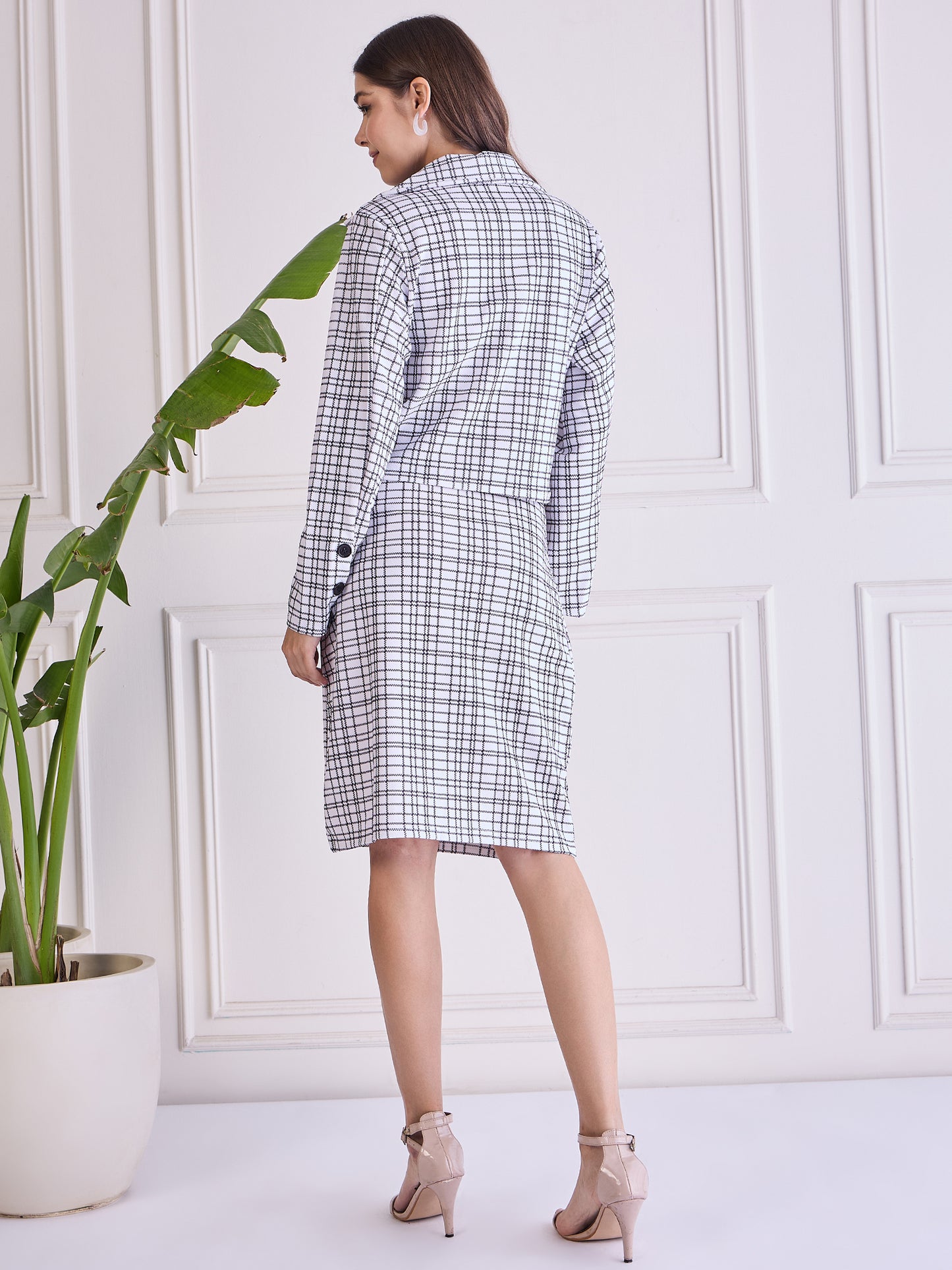Women’s Black & White Checkered Co-ord Set – Stylish Top & Skirt