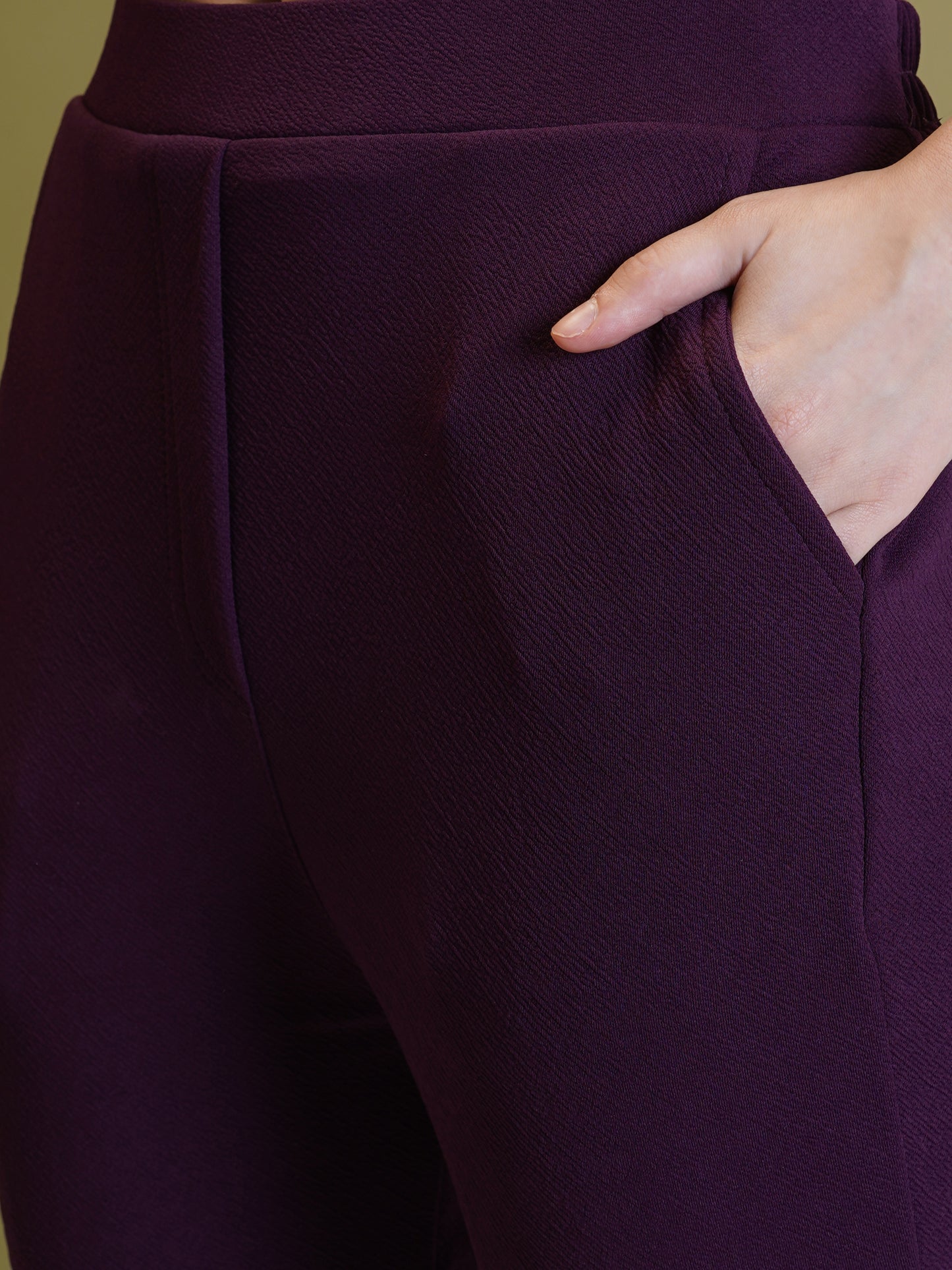 Women's Solid Purple Co-ord Set - Blazer, Crop Top & Pant