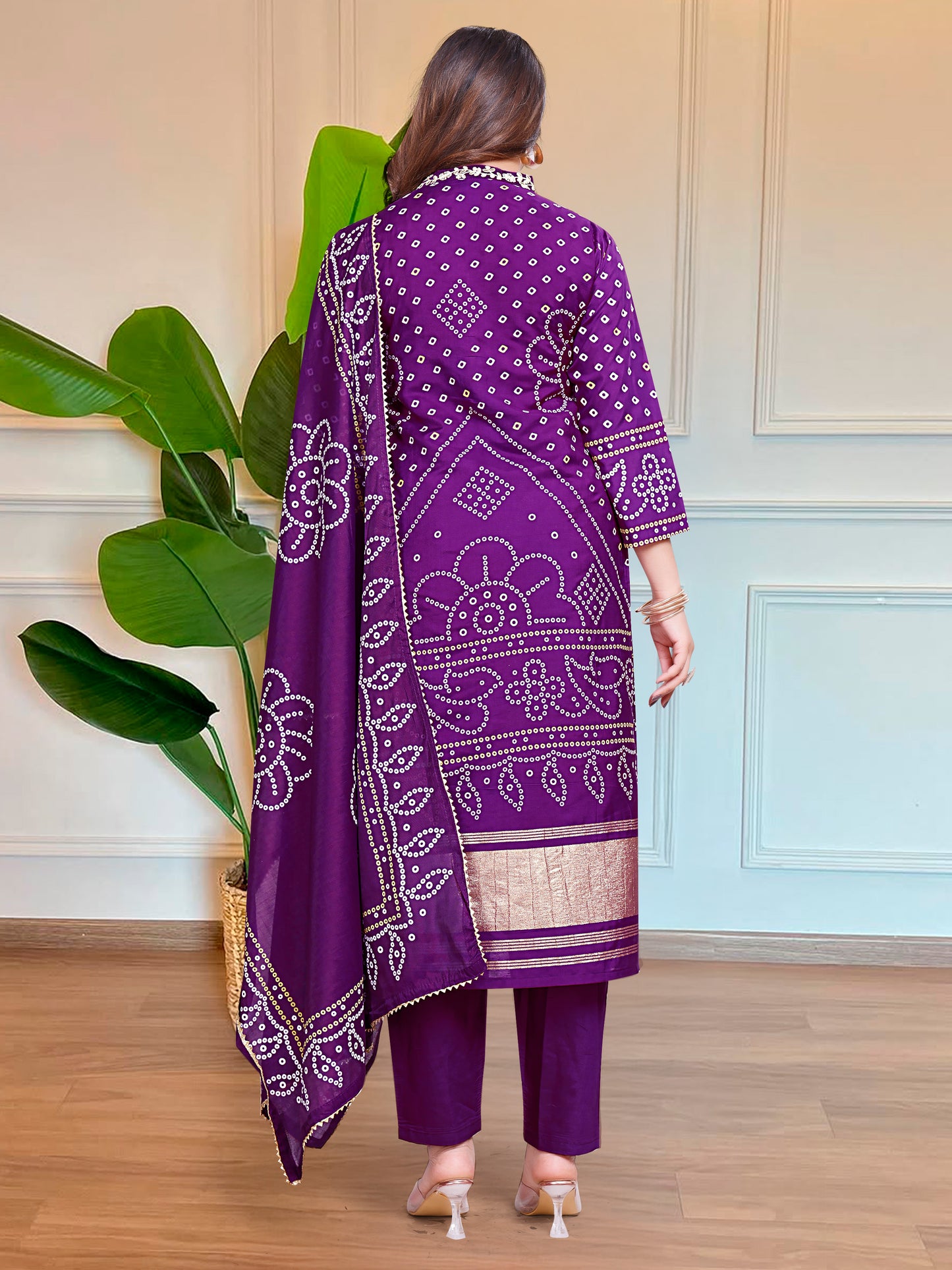Women Bandhni Printed Kurta With Trousers & Dupatta