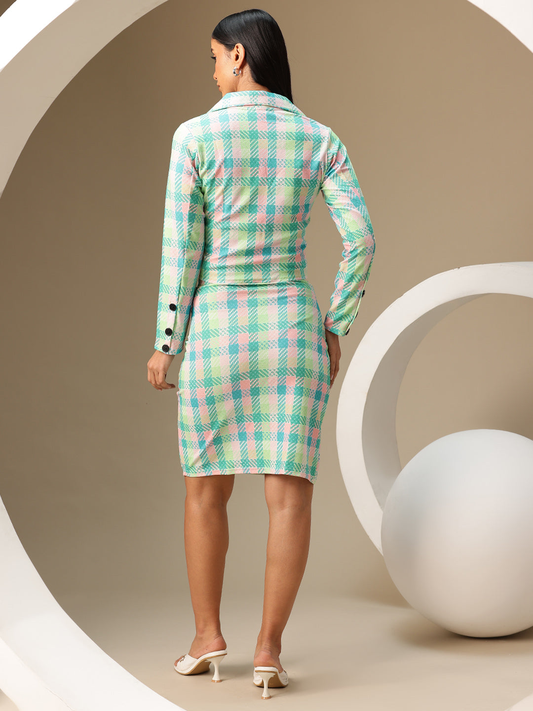 Women’s Green Checkered Co-ord Set – Top and Skirt