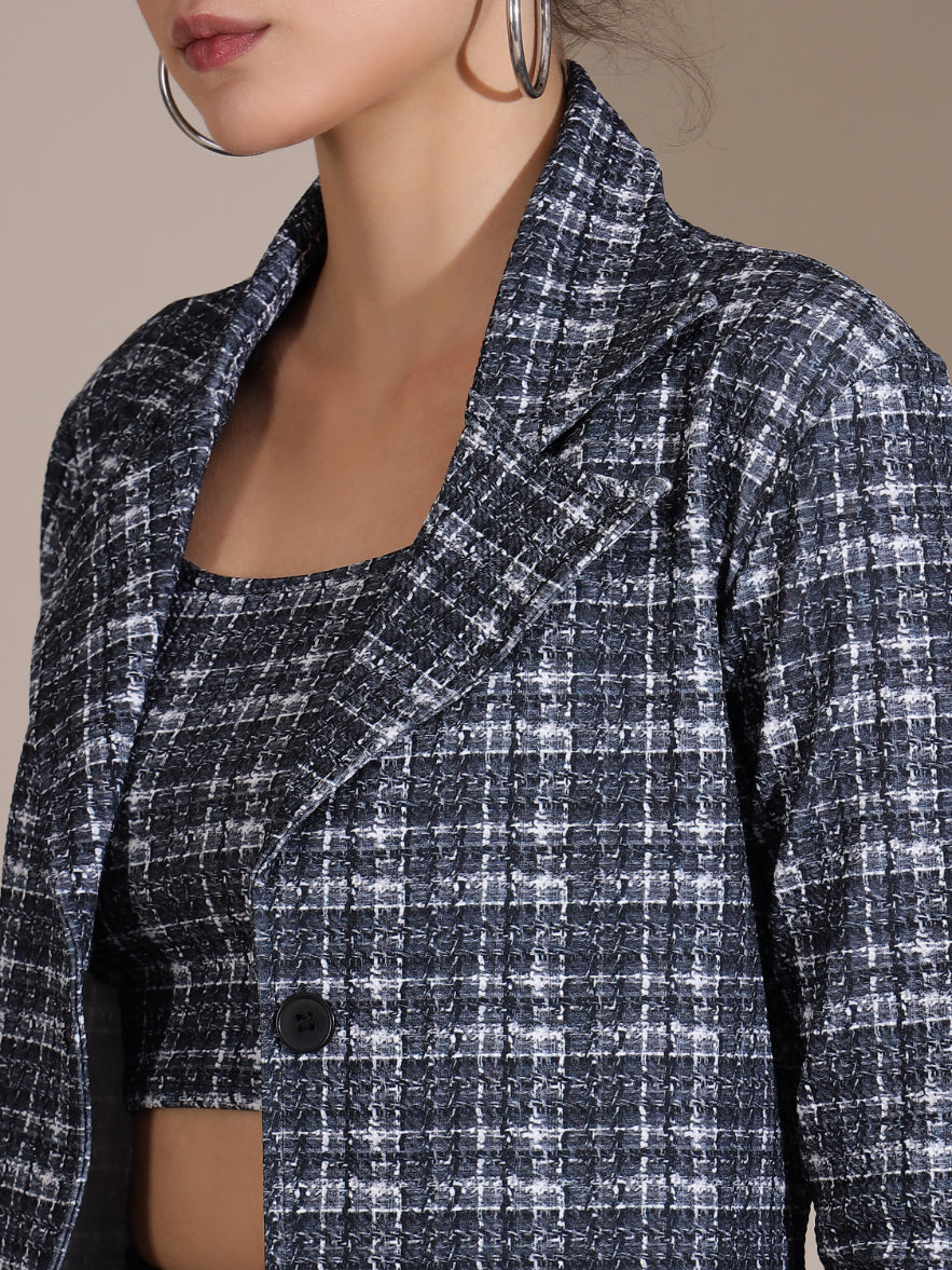 Women’s Black & White Co-ord Set – Blazer,Top & Skirt