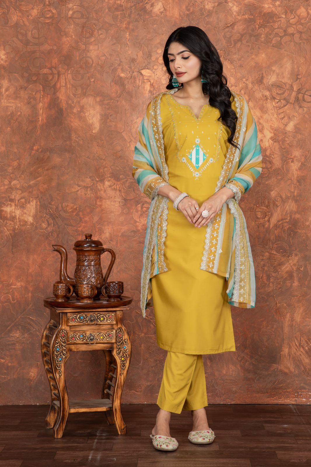 Women Embroidered Kurta With Pant & Dupatta