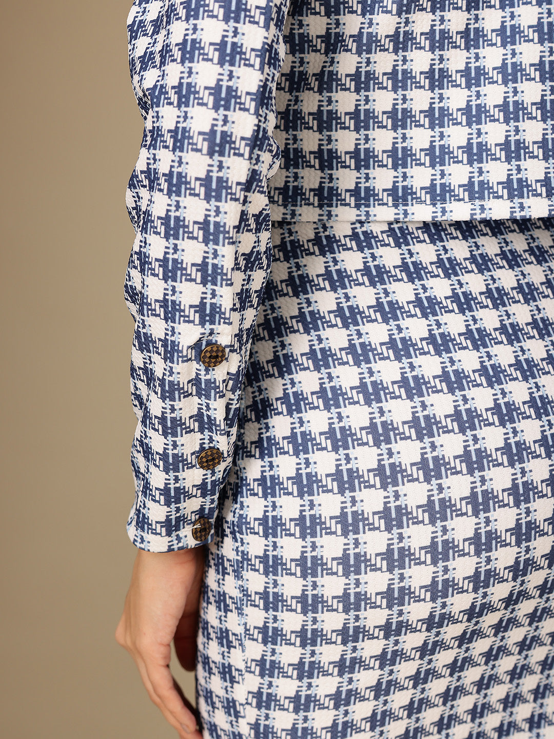 Women’s Blue Checked Co-ord Set – Crop Shirt & Mini Skirt