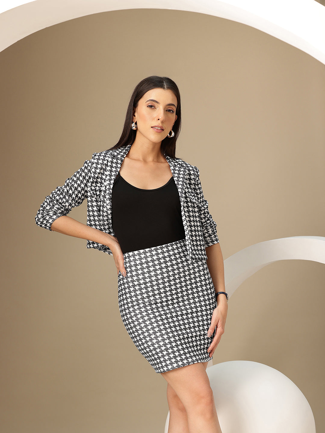 Women’s Black Checked Co-ord Set – Crop Shirt & Mini Skirt