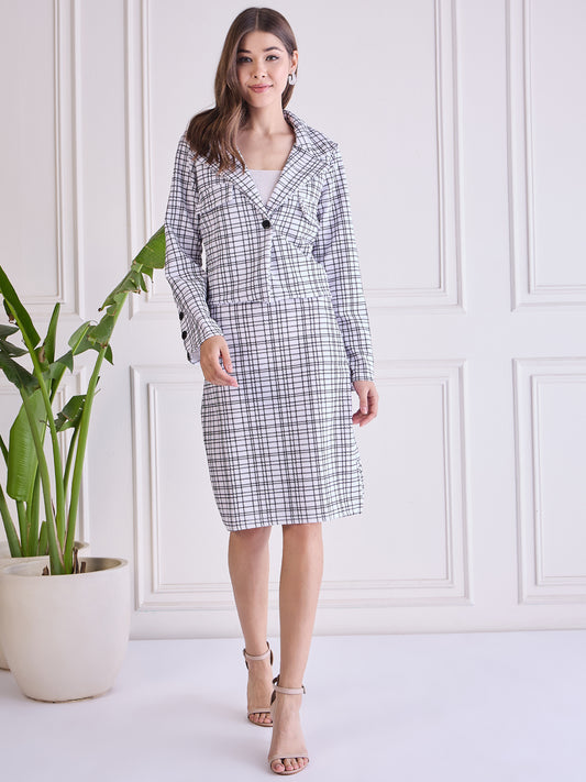 Women’s Black & White Checkered Co-ord Set – Stylish Top & Skirt