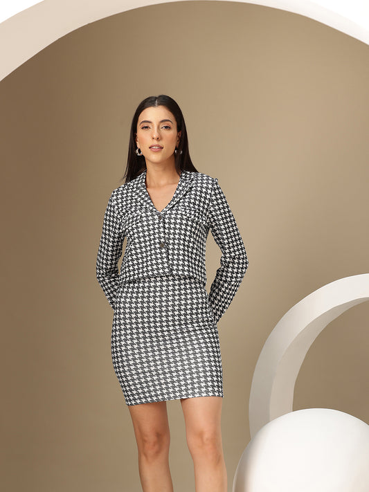 Women’s Black Checked Co-ord Set – Crop Shirt & Mini Skirt