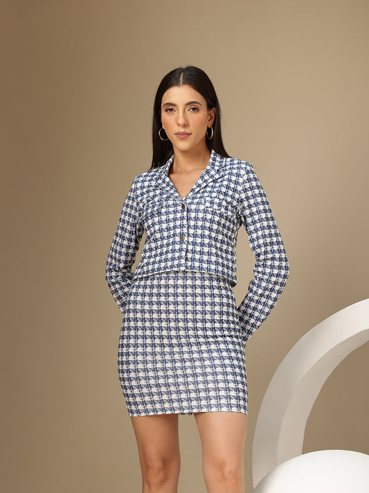 Women’s Blue Checked Co-ord Set – Crop Shirt & Mini Skirt