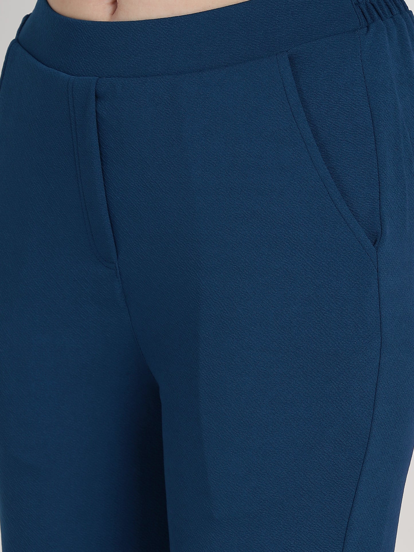 Women's Solid Rama Co-ord Set - Blazer, Crop Top & Pant