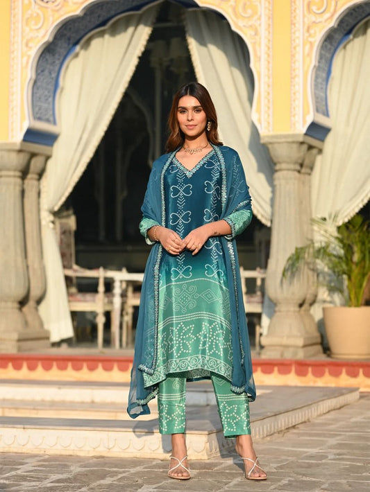 Stylish Printed Kurta With Pant & Dupatta