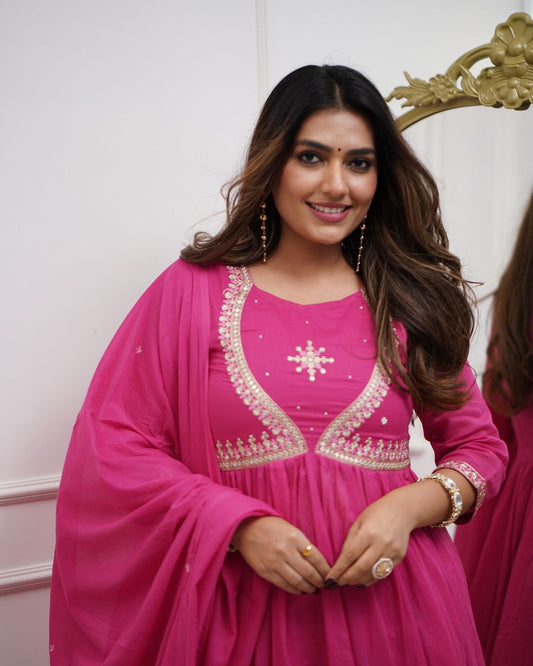 Stylish Embroidered Kurta With Pant & Dupatta