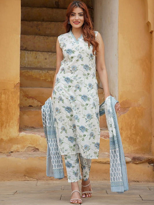 Women Floral Printed Kurti With Pant & Dupatta